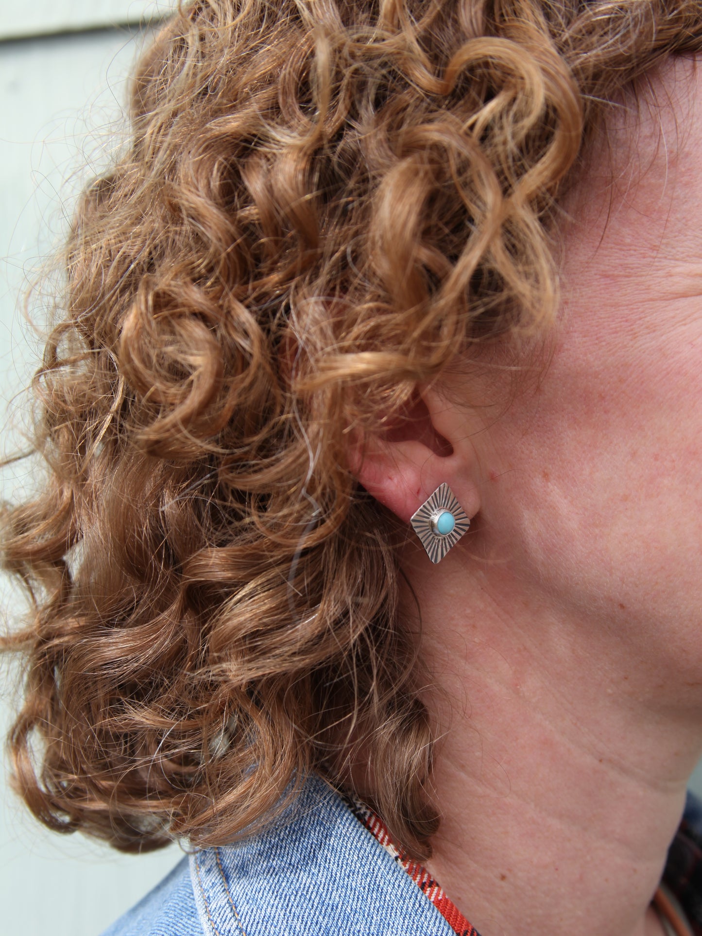 Sun Shapes Studs - Diamonds - Sterling Silver and Kingman Turqouise