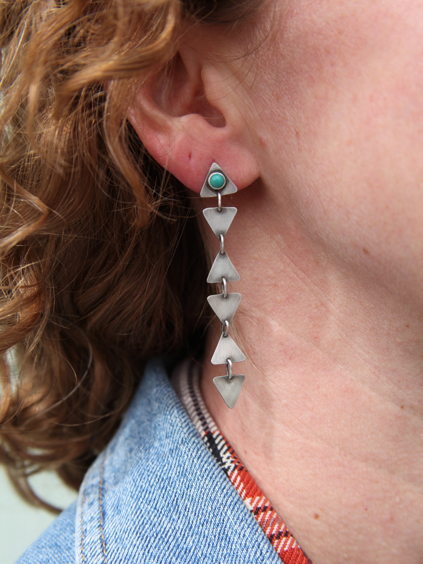 Triangle Dangle Studs - Sterling Silver and Tyrone Turquoise