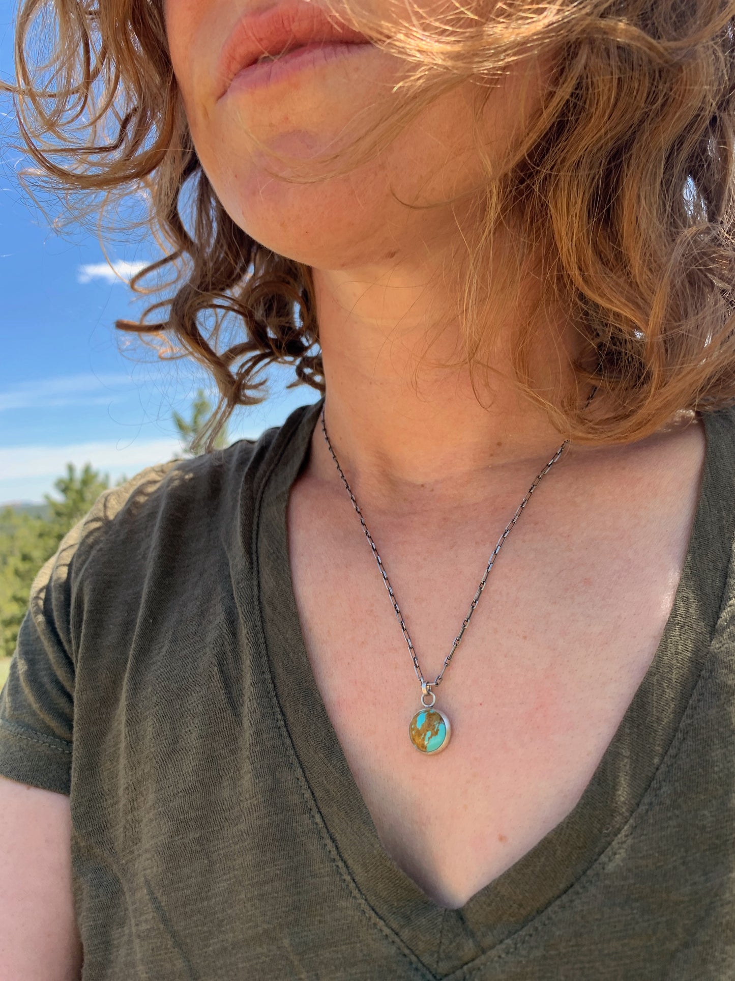 Pale Blue Dot Pendant #1 - Kingman Turquoise and Sterling Silver
