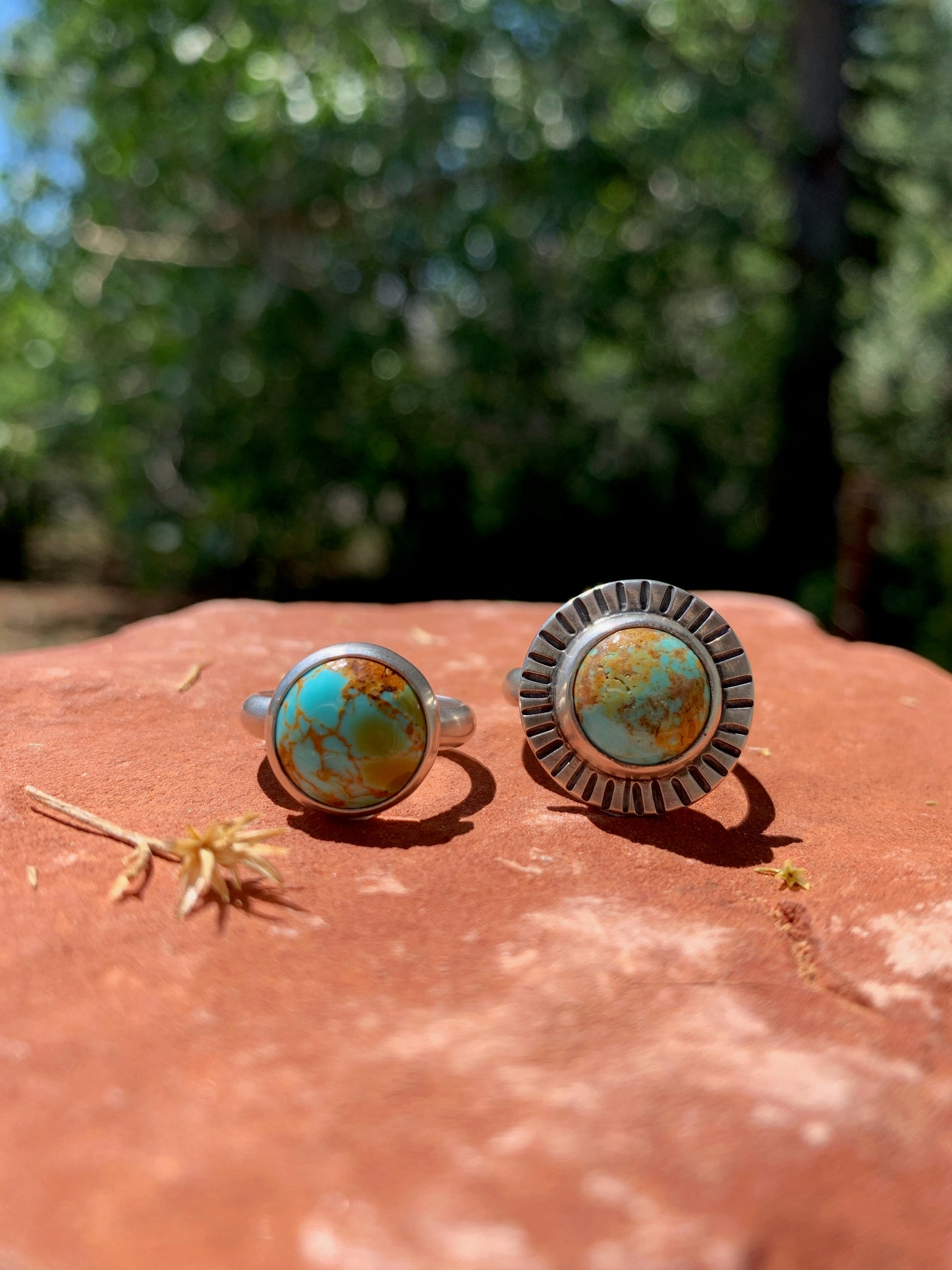 Pale Blue Dot Ring with Stamped Border - size 7
