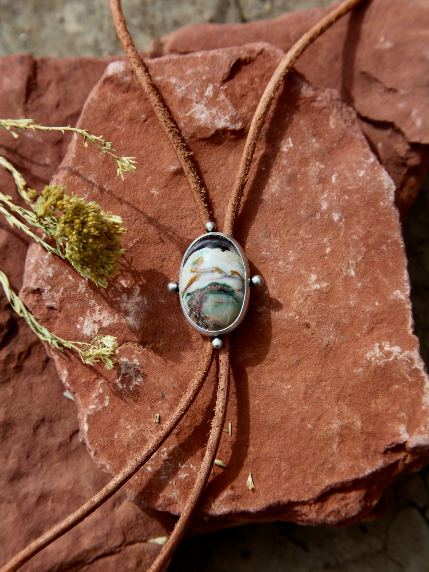 Four Directions Bolo - Sterling Silver and Indonesian Agate